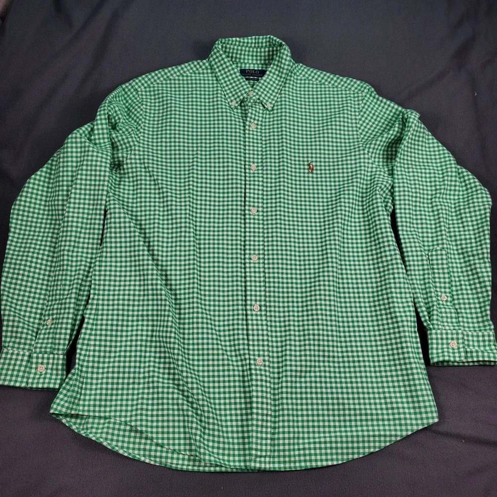 Polo Ralph Lauren Mens XL Classic Fit Gingham Check Button Down Shirt GreenWhite